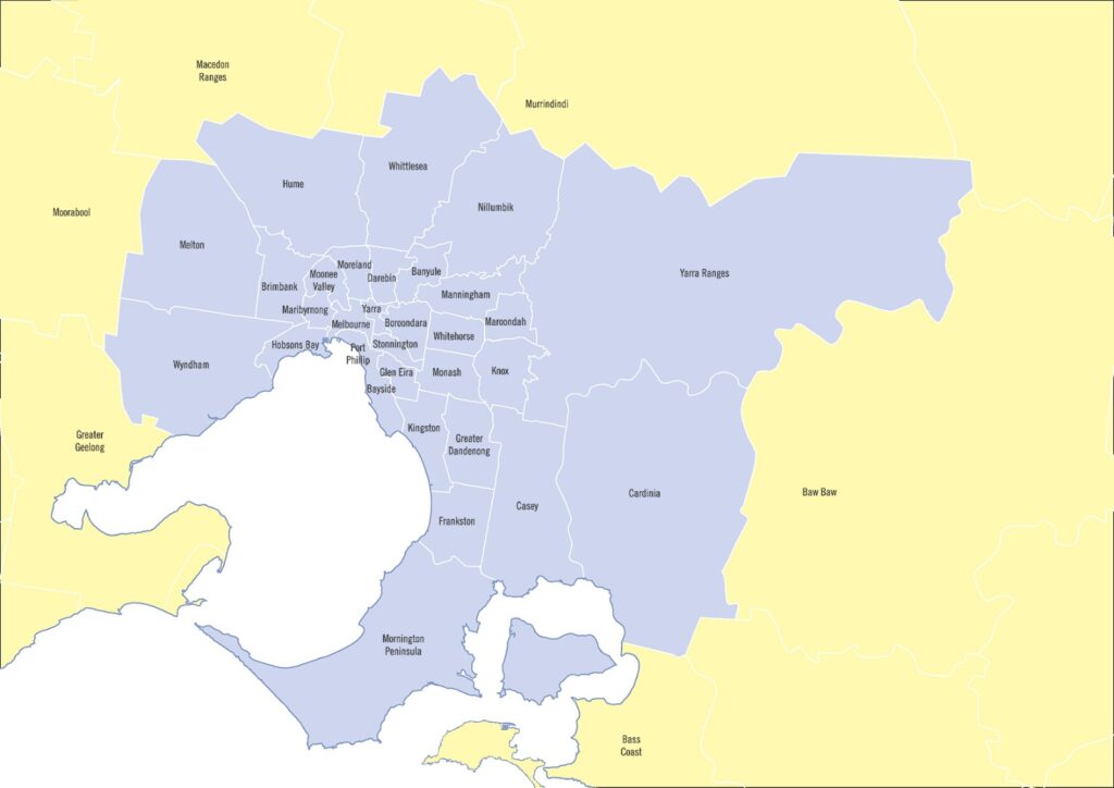 Map of service areas for Evexis in Melbourne